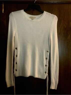 Michael Kors White Crewneck Lace-Up Side Sweater